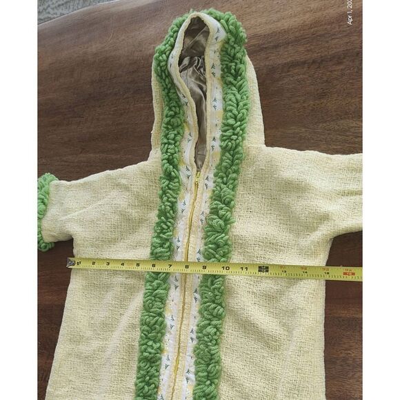 Vintage handmade baby bunting w bunny trim yellow green Easter lined - Picture 12 of 13